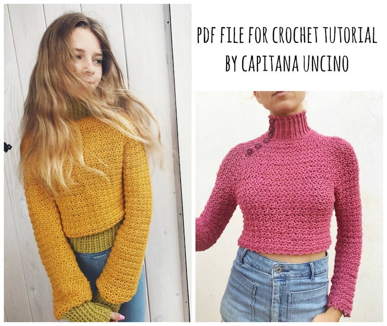 Sweater Elsa Polo-neck Jumper xL With buttons PDF-file for Crochet PATTERN Sizes: XS