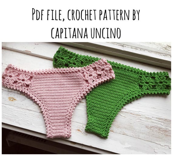 PDF-file for Crochet PATTERN, Coralia Flower Brazilian Bikini Bottom,  Crochet, Sizes XS,S,M,L