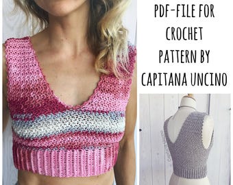 PDF-file, Crochet PATTERN, Elsa Crochet Top version 3, Sizes XS-xL, Cropped top