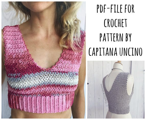PDF-file, Crochet PATTERN, Elsa Crochet Top version 3, Sizes XS-xL, Cropped top