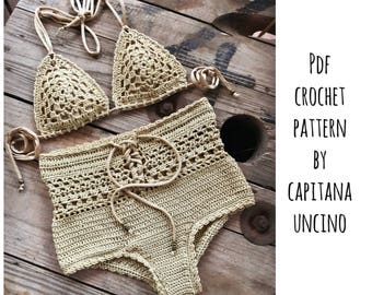 PDF-file for Crochet PATTERN, Angela Crochet Bikini Top and Highwaist Bottom, Sizes XS-L, charts for the top!