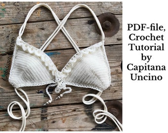 PDF-file for Crochet PATTERN, Liliana Bikini Top, Sizes XS-xL, Bikini top, front tie.