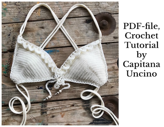 PDF-file for Crochet PATTERN, Liliana Bikini Top, Sizes XS-xL, Bikini top, front tie.