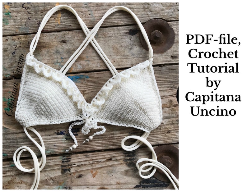 PDF-file for Crochet PATTERN, Liliana Bikini Top, Sizes XS-xL, Bikini top, front tie. image 1