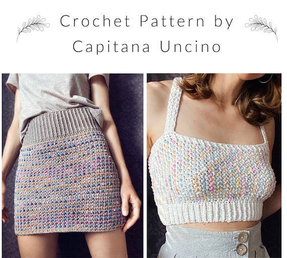 PDF-file for Crochet PATTERN, Crochet Lady Midnight Top and Highwaisted Skirt, Sizes XS, S, M, L, xL, xxL