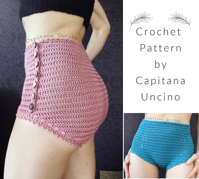 PDF-file for Crochet PATTERN, Yoga Crochet Highwaist Pants, Sizes XS, S, M, L, xL,xxL, open side with buttons or closed. image 1