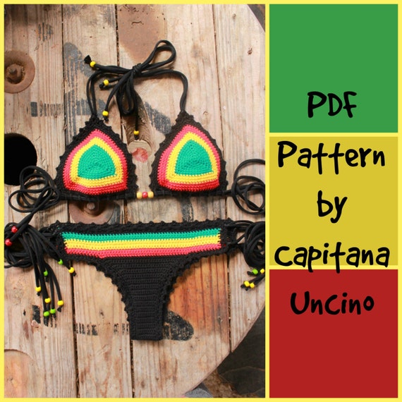 PDF, Crochet PATTERN for Rasta Queen Crochet Bikini Top and Brazilian Bottom, Cheeky, Sizes XS-L