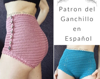 PDf Patron de Ganchillo, Yoga pantalones cortos, con cintura alta. Tallas XS,S,M,L, XL, XXL, en español. 2 obciones differentes