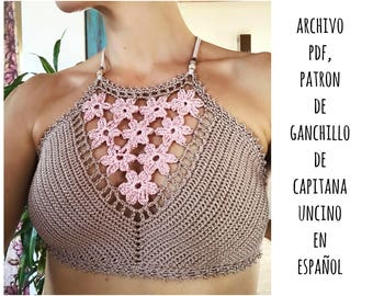 PDF PATRON de Ganchillo, Coralia Top,  Bikini, Parte de Arriba, tallas XS,S,M,L, en español,