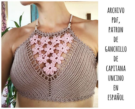 PDF PATRON de Ganchillo, Coralia Top,  Bikini, Parte de Arriba, tallas XS,S,M,L, en español,