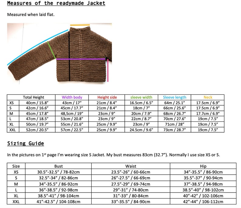 PDF-file for Crochet PATTERN, Naava Jacket with ribbings, sizes XS-xxL, 6 sizes image 6