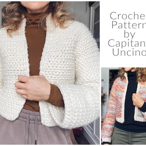 PDF-file for Crochet PATTERN, Naava Jacket, 2 versions, with or without ribbings, sizes XS-xxL, 6 sizes