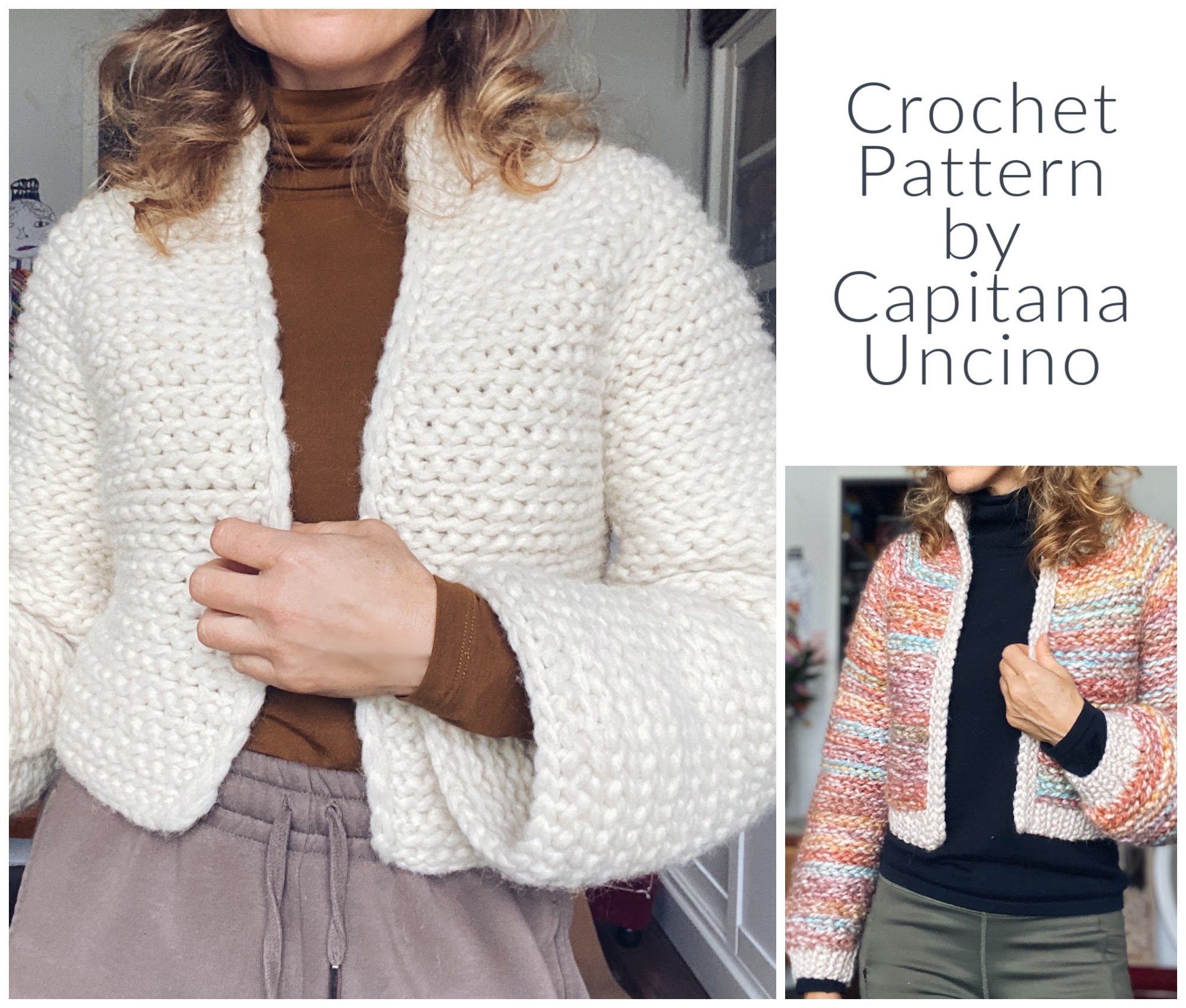 Pdf-file for Crochet PATTERN, Naava Jacket, 2 Versions, With or