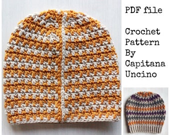 PDF Crochet  PATTERN for Philomena Beanie, 4 Sizes XS, S, M, L, with ribbing or without, 2 pattern files