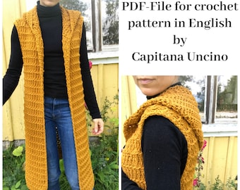 PDF-file for Crochet PATTERN, Elvina Vest, 4 Sizes