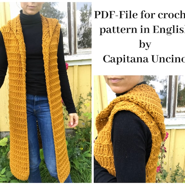 PDF-file for Crochet PATTERN, Elvina Vest, 4 Sizes