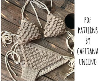 PDF-file for Crochet PATTERN, Ariella Mermaid Crochet Bikini Top and Bottom with side ties, Sizes XS-L