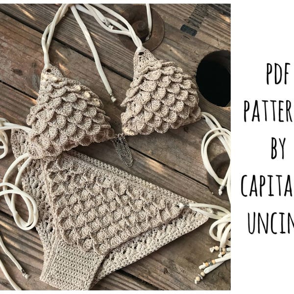 PDF-file for Crochet PATTERN, Ariella Mermaid Crochet Bikini Top and Bottom with side ties, Sizes XS-L