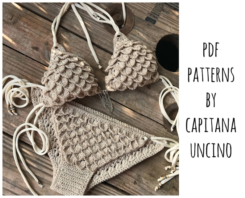 PDF-file for Crochet PATTERN, Ariella Mermaid Crochet Bikini Top and Bottom with side ties, Sizes XS-L image 1