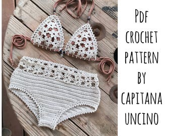 PDF-file for Crochet PATTERN, Coralia Crochet Bikini Top and Hipster Bottom, Sizes XS-L