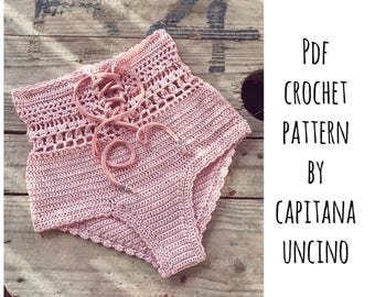 PDF-file for Crochet PATTERN, Angela Crochet Bikini Bottom Sizes XS-L, Highwaist bottom