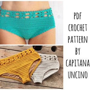 PDF-file for Crochet PATTERN, Coralia Flower hipster Bikini Bottom,  Crochet, Sizes XS,S,M,L