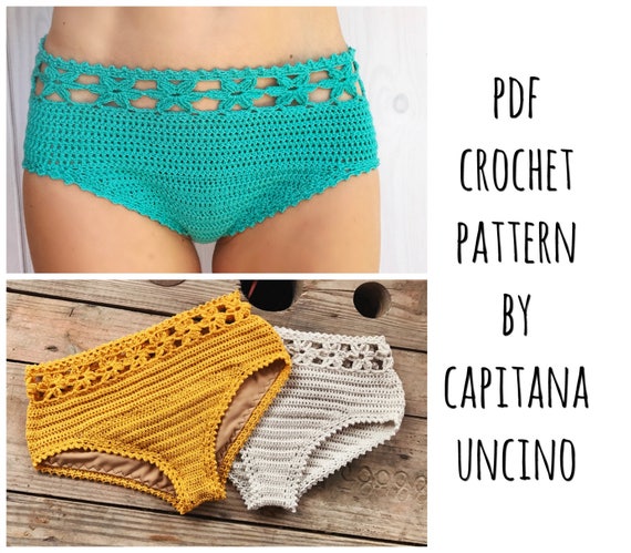 PDF-file for Crochet PATTERN, Coralia Flower hipster Bikini Bottom,  Crochet, Sizes XS,S,M,L