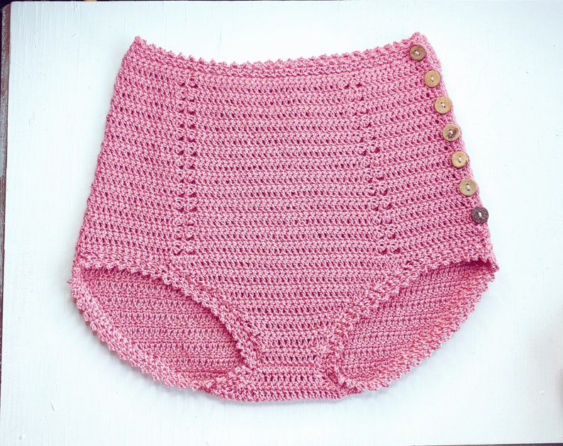 PDF-file for Crochet PATTERN, Yoga Crochet Highwaist Pants, Sizes XS, S, M, L, xL,xxL, open side with buttons or closed. image 2