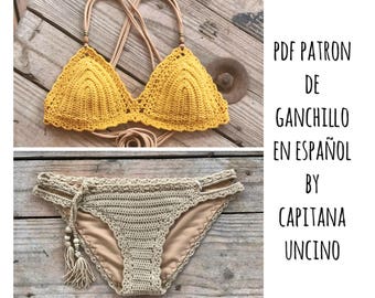 PDF PATRON de Ganchillo, Marina Bikini, 2 partes, tallas XS,S,M,L, en español, parte de arriba y parte de abajo