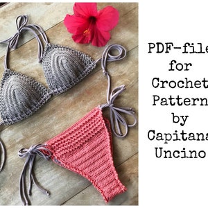 PDF-file for Crochet PATTERN, Chasing Stars Crochet Brazilian Bikini Set, Sizes XS,S,M,L,xL, Top and Bottom, Side Ties