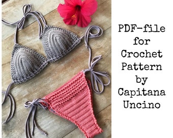 PDF-file for Crochet PATTERN, Chasing Stars Crochet Brazilian Bikini Set, Sizes XS,S,M,L,xL, Top and Bottom, Side Ties