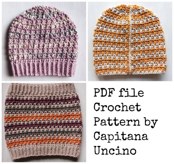 PDF Crochet  PATTERN for Philomena Beanie and Cowl, 4 Sizes XS, S, M, L, beanie with ribbing or without, 3 pattern files