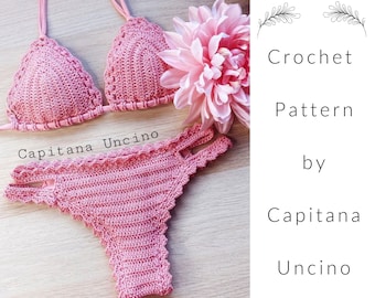 PDF-file for Crochet PATTERN, Marina Crochet Bikini Top and Brazilian Bottom, Sizes XS-L, Surfer Bikini