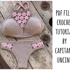 PDF-file for Crochet PATTERN, Coralia Crochet Crop Top and Brazilian Bottom, Sizes XS-L, Bikini Top, Crochet Bikini pattern, image 1