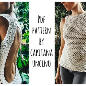 PDF-file for Crochet PATTERN Zahara Crochet Top, open back, Sizes XS,S,M,L,xL