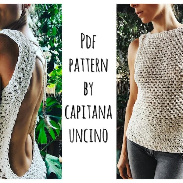 PDF-file for Crochet PATTERN Zahara Crochet Top, open back, Sizes XS,S,M,L,xL