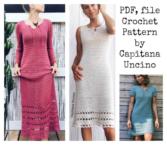 PDF-file for Crochet PATTERN, Magnolia Dress,  XS, S, M L and xL, instructions for 2 lengths