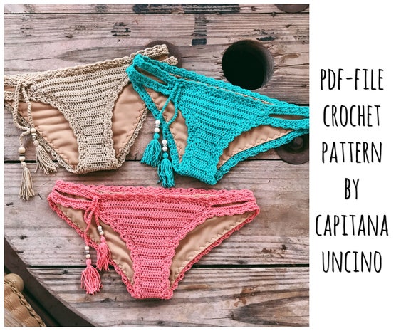 PDF-file for Crochet PATTERN, Marina Crochet Bikini Bottom, Basic, with more coverage, Sizes XS,S,M,L