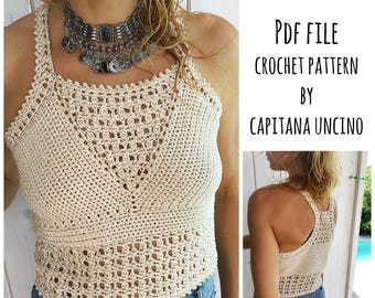 PDF-file for Crochet PATTERN, Leyla Crochet Top Sizes XS-L, Cropped top, Racer back
