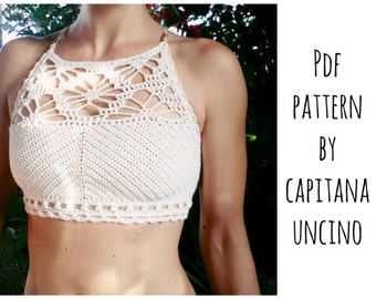 PDF-file for Crochet PATTERN, Luna cropped Crochet Top Sizes XS-L, bikini top