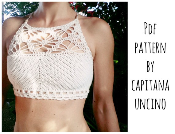 PDF-file for Crochet PATTERN, Luna cropped Crochet Top Sizes XS-L, bikini top