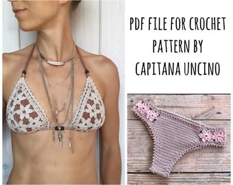 PDF-file for Crochet PATTERN, Coralia Crochet Bikini Top and Brazilian Bottom, Sizes XS-L, Bikini Top, Crochet Bikini pattern,