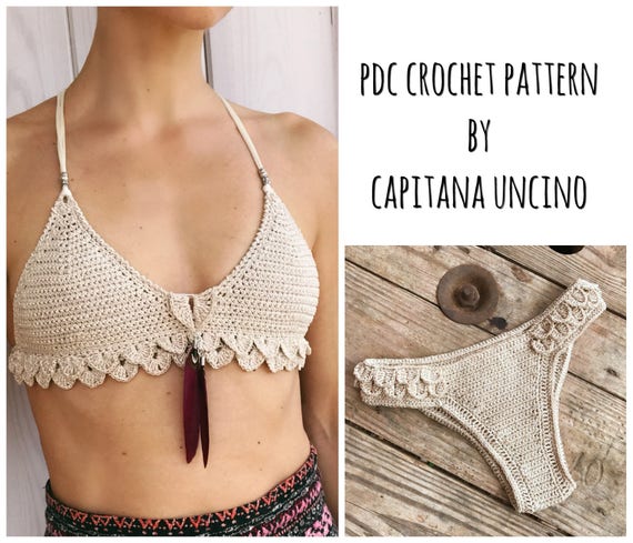 PDF-file for Crochet PATTERN, Ariella Mermaid Bralette and Brazilian Bottom, Sizes XS-L, Cheeky