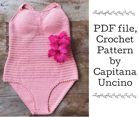 PDF-file for Crochet PATTERN, Monita Onepiece Swimsuit, Sizes XXS/Xs, Xs/S, M , L, xL