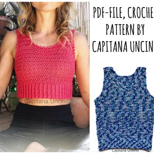 PDF-file, Crochet PATTERN, Elsa Crochet Top version 1, Sizes XS-xL, Cropped top