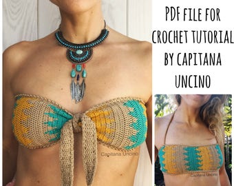 PDF-file for Crochet PATTERN, Jaya Bandeau Top, Sizes XS-L, Bikini top, with or without ties