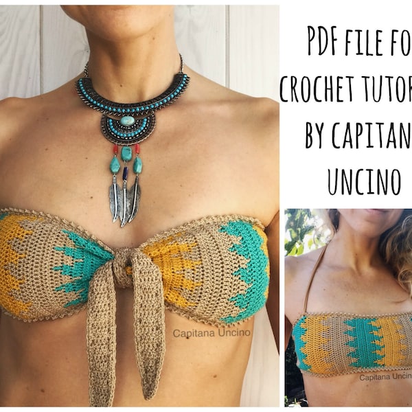 PDF-file for Crochet PATTERN, Jaya Bandeau Top, Sizes XS-L, Bikini top, with or without ties