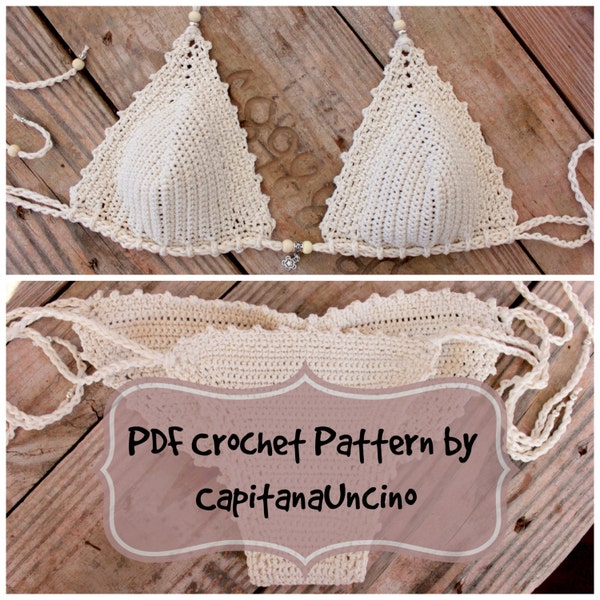 PDF, Crochet PATTERN Naiad Crochet Bikini Top and Brazilian Bottom, Cheeky, scrunch butt, Sizes XS-L