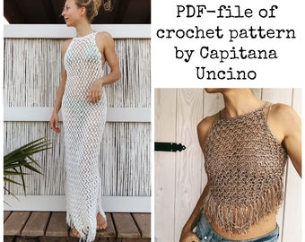 PDF-files of Crochet PATTERNS for Minerva Crochet Dress/ Top, 4 different Sizes: xs-xl, Beach Cover up