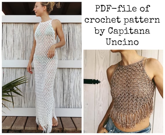 PDF-files of Crochet PATTERNS for Minerva Crochet Dress/ Top, 4 different Sizes: xs-xl, Beach Cover up